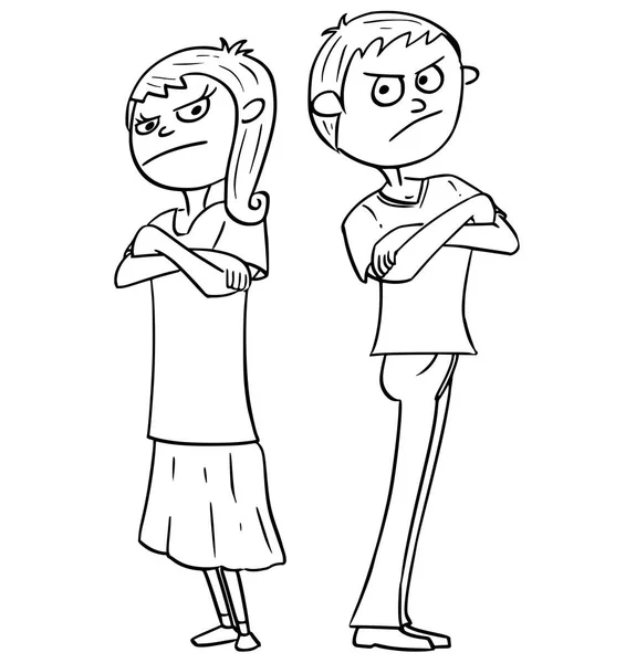 Cartoon Illustration of Angry Annoyed Boy and Girl or Man and Wo - Stok Vektor