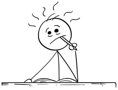 Karikatür Çizim, adam düşünme zor ile kurşun kalemle onun Mou