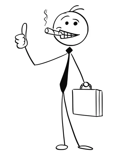 Illustration eines erfolgreichen Geschäftsmannes mit Zigarre und Aktentasche — Stockvektor