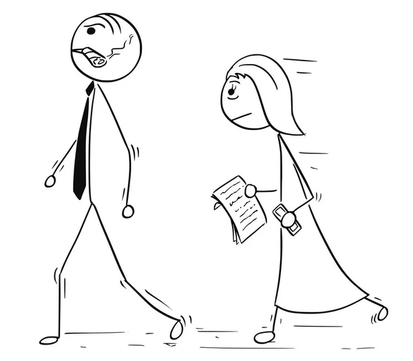 Kreslený Boss správce chůzi se ženské pomocníka — Stockový vektor