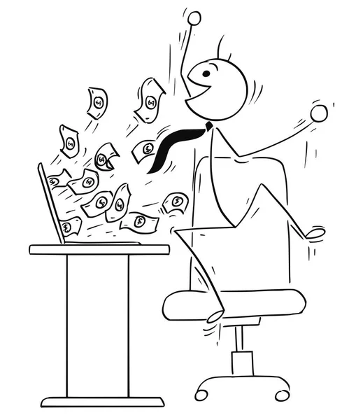 Cartoon Stick Figure Illustration of Happy Man Jumping Because o — Stock Vector