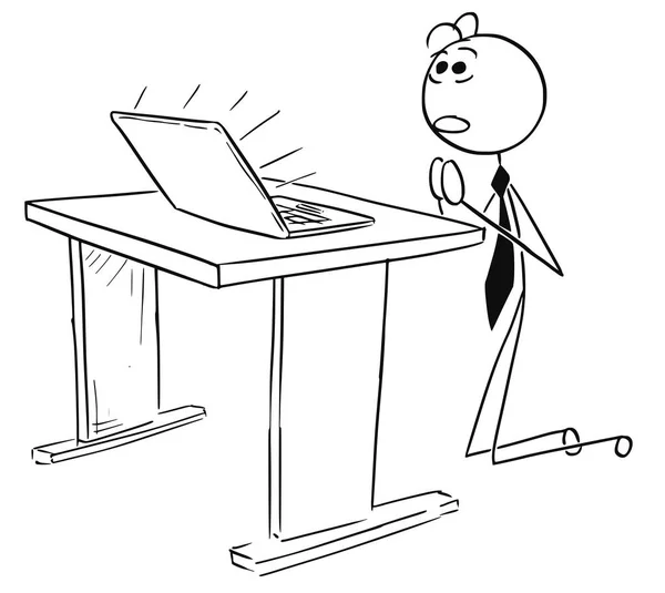 Cartoon Illustration av affärsmannen be framför Comp — Stock vektor