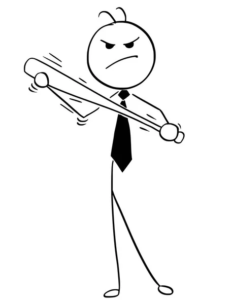 野球のバットで怒っているビジネスマンの漫画イラスト — ストックベクタ