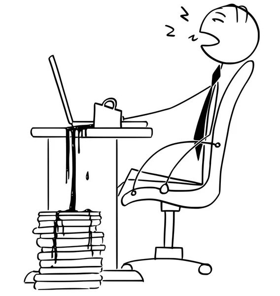 漫画イラストの疲れたビジネスマンで寝てオフィス ウィット — ストックベクタ