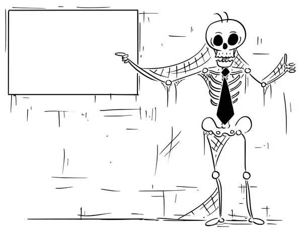 Cartoon Illustration of Human Skeleton of Dead Businessman Point — Stock Vector