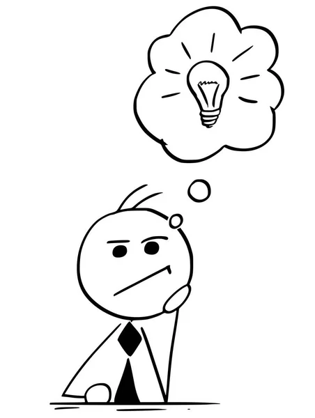 Cartoon-Illustration von Geschäftsmann denken mit Glühbirne in — Stockvektor