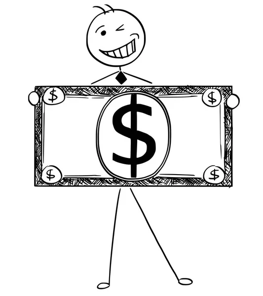 Dessin animé Illustration d'un homme d'affaires souriant heureux tenant grand — Image vectorielle