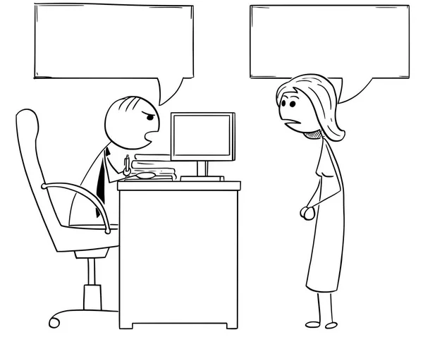 Cartoon Illustration of Boss Manager Talking with Female employ — стоковый вектор
