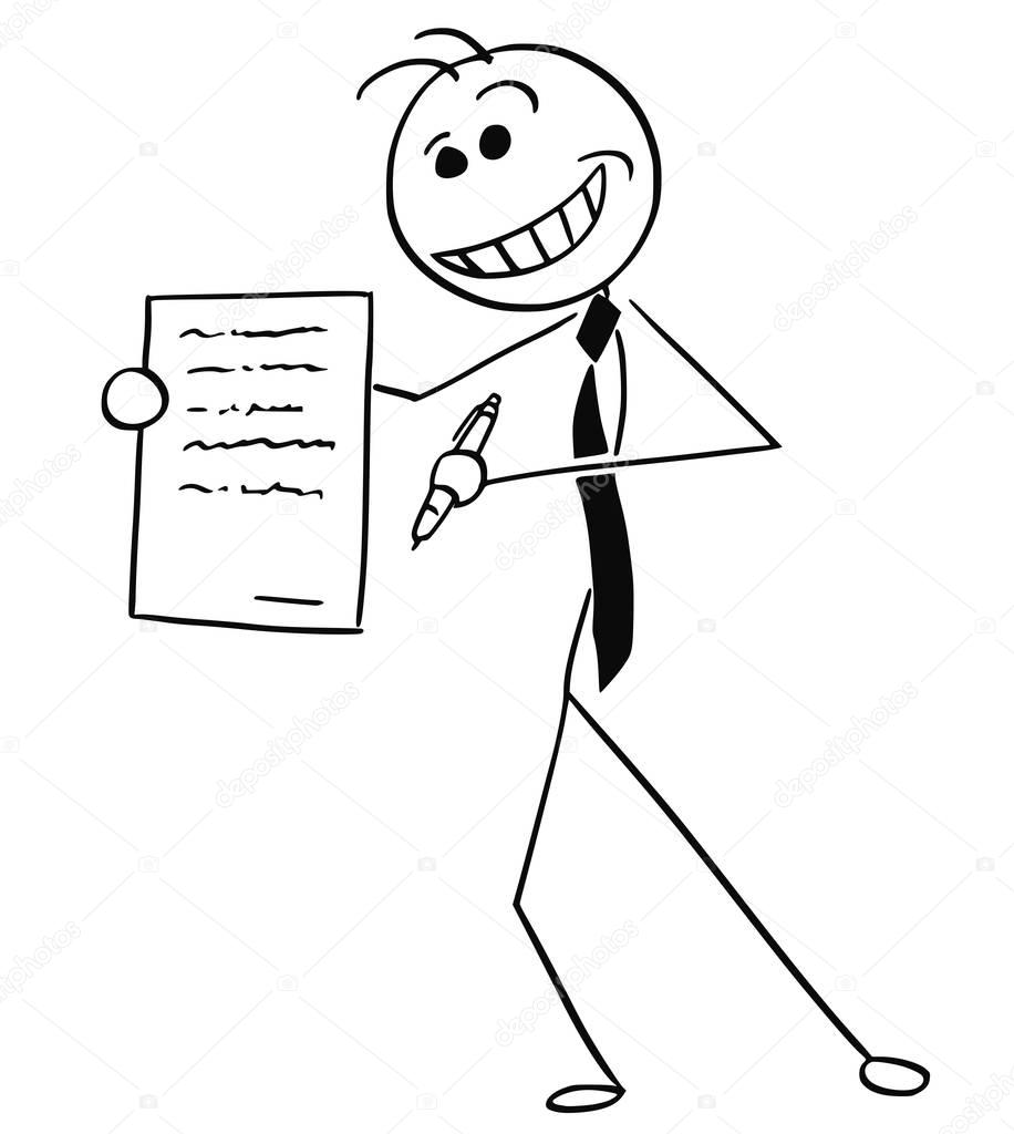 Cartoon Illustration of Sleazy Smiling Businessman Salesman Offe