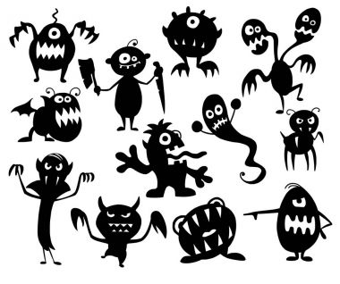 Şirin Halloween canavar siluetleri kümesi