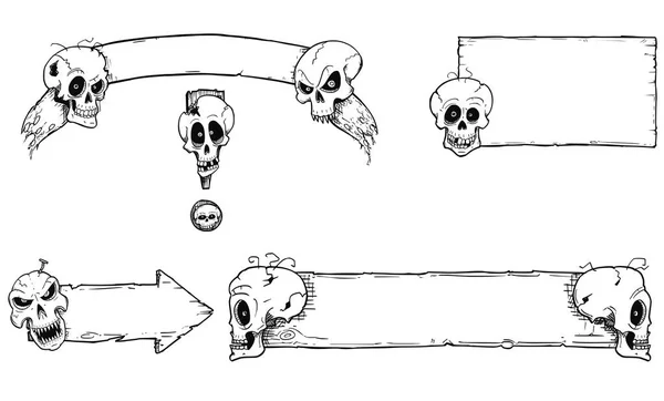 Juego de Dibujos a Mano de Marcos de Halloween con Calaveras — Archivo Imágenes Vectoriales