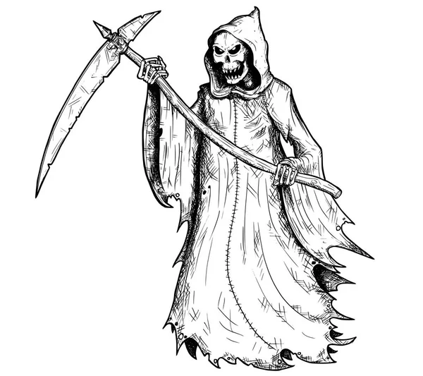 Illustrazione del disegno a mano di Halloween Grim Reaper — Vettoriale Stock