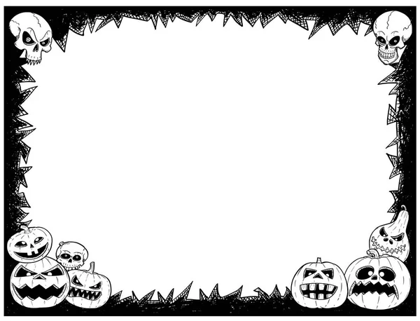 Halloween-Rahmen mit Totenköpfen und Kürbissen — Stockvektor