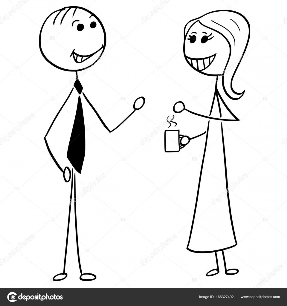 Desenhos animados ilustração de homem e mulher de negócios pessoas falando  Ch Vetor de ©ursus@zdeneksasek.com 166327492, image size:960x1024