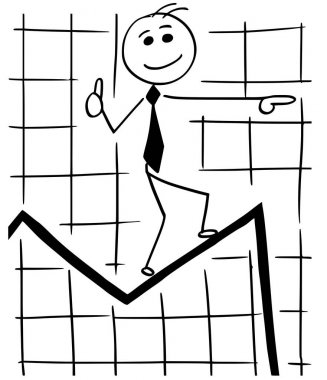 Grafik üzerinde yürüyüş iş adamı karikatür çizimi