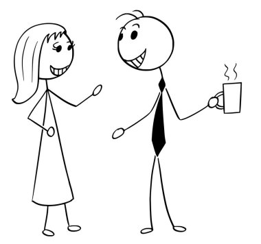 Adam ve kadın iş adamları Ch konuşuyor karikatür çizimi