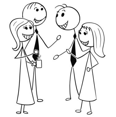 İki adam ve kadın iş adamları bahsediyorsun karikatür çizimi