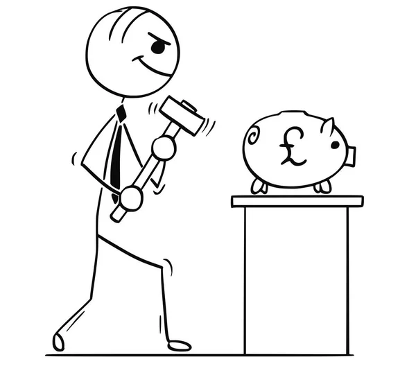 Bande dessinée Illustration des hommes d’affaires avec marteau et tirelire — Image vectorielle
