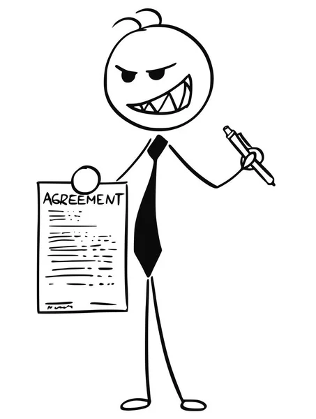 Cartoon Illustration of Businessman Salesman Offering Agreement — Stock Vector