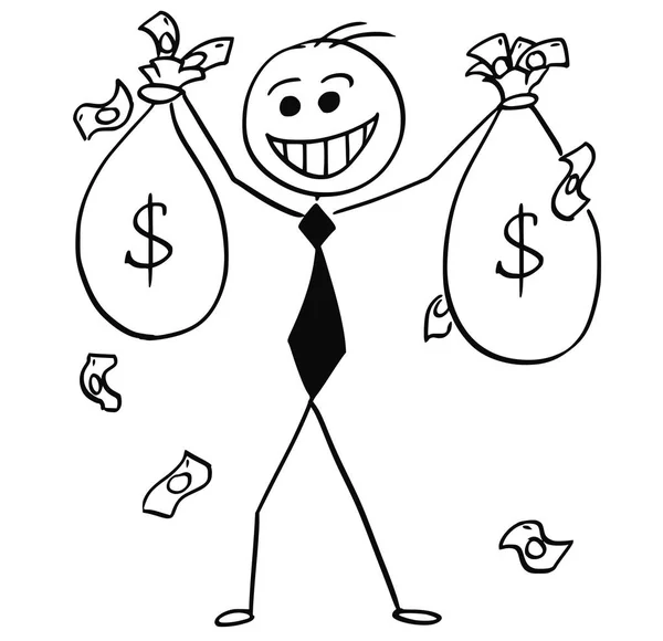 Kreslený obrázek šťastný obchodník s pytle s penězi v Ha — Stockový vektor