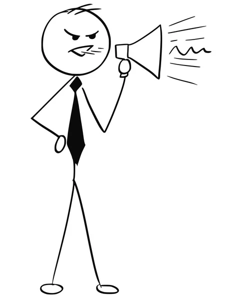 Карикатура на бизнесмена, кричащего через "Мегафон" — стоковый вектор