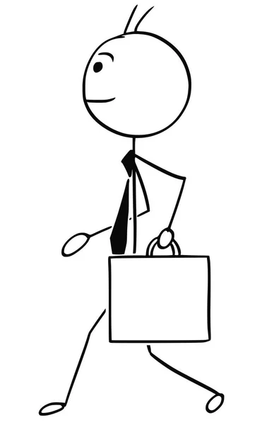 ブリーフケースを使って歩くビジネスマンの漫画イラスト — ストックベクタ