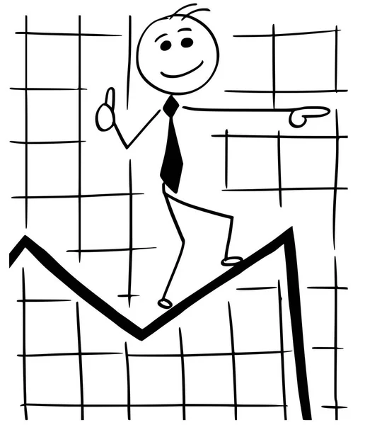 グラフの上を歩くビジネスマンの漫画イラスト — ストックベクタ