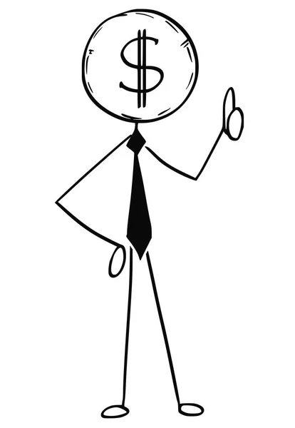 Ilustración de dibujos animados del hombre de negocios con monedas de dólar como cabeza — Vector de stock