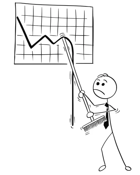 Desenhos animados ilustração de homem de negócios com vassoura tentando levantar — Vetor de Stock