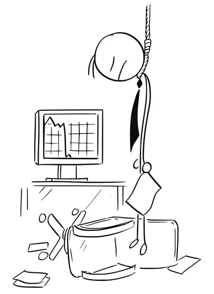 Illustrazione del fumetto di un uomo d'affari impiccato che commette suicidio — Vettoriale Stock