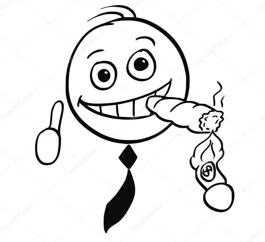 Cartoon Illustration of Happy Business Man Lightning Cigar with 