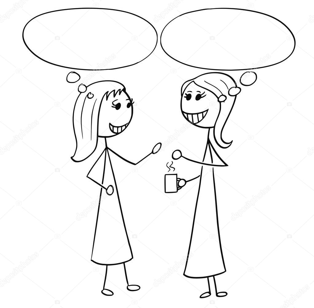 Cartoon Illustration of Two Women Business People Talking Chatti