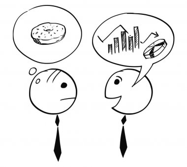 İki işadamı grafikleri ve halka halka söz