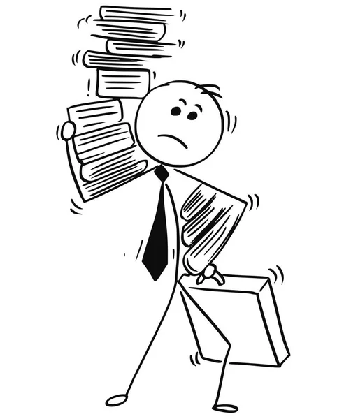 Un homme d'affaires porte une charge de dossiers papier — Image vectorielle