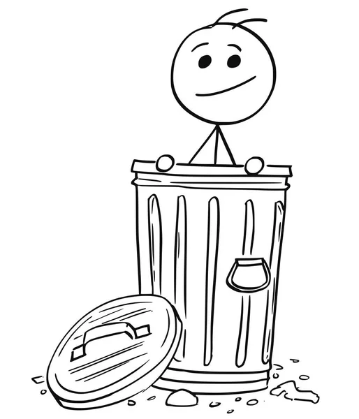 Hombre sonriente asomándose del cubo de basura — Vector de stock