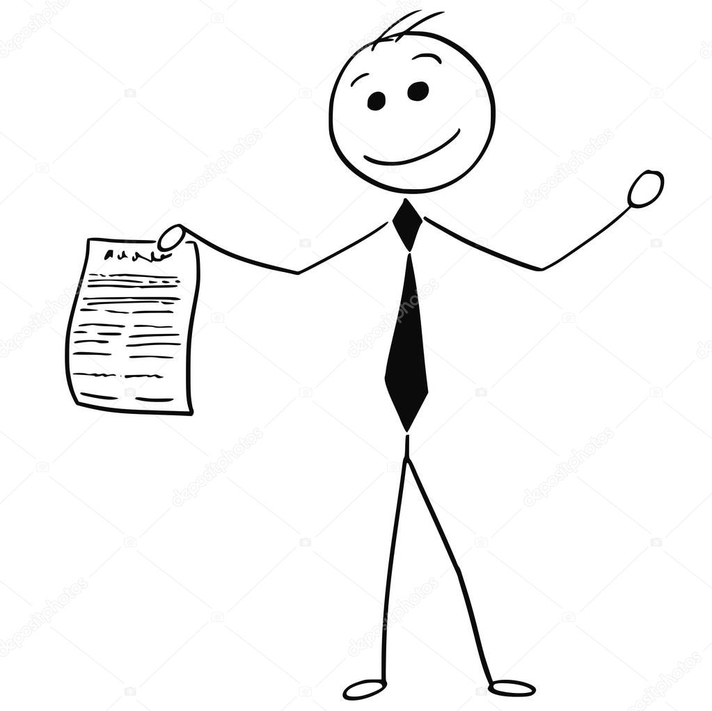 Smiling Businessman Holding Piece Sheet of Paper Agreement