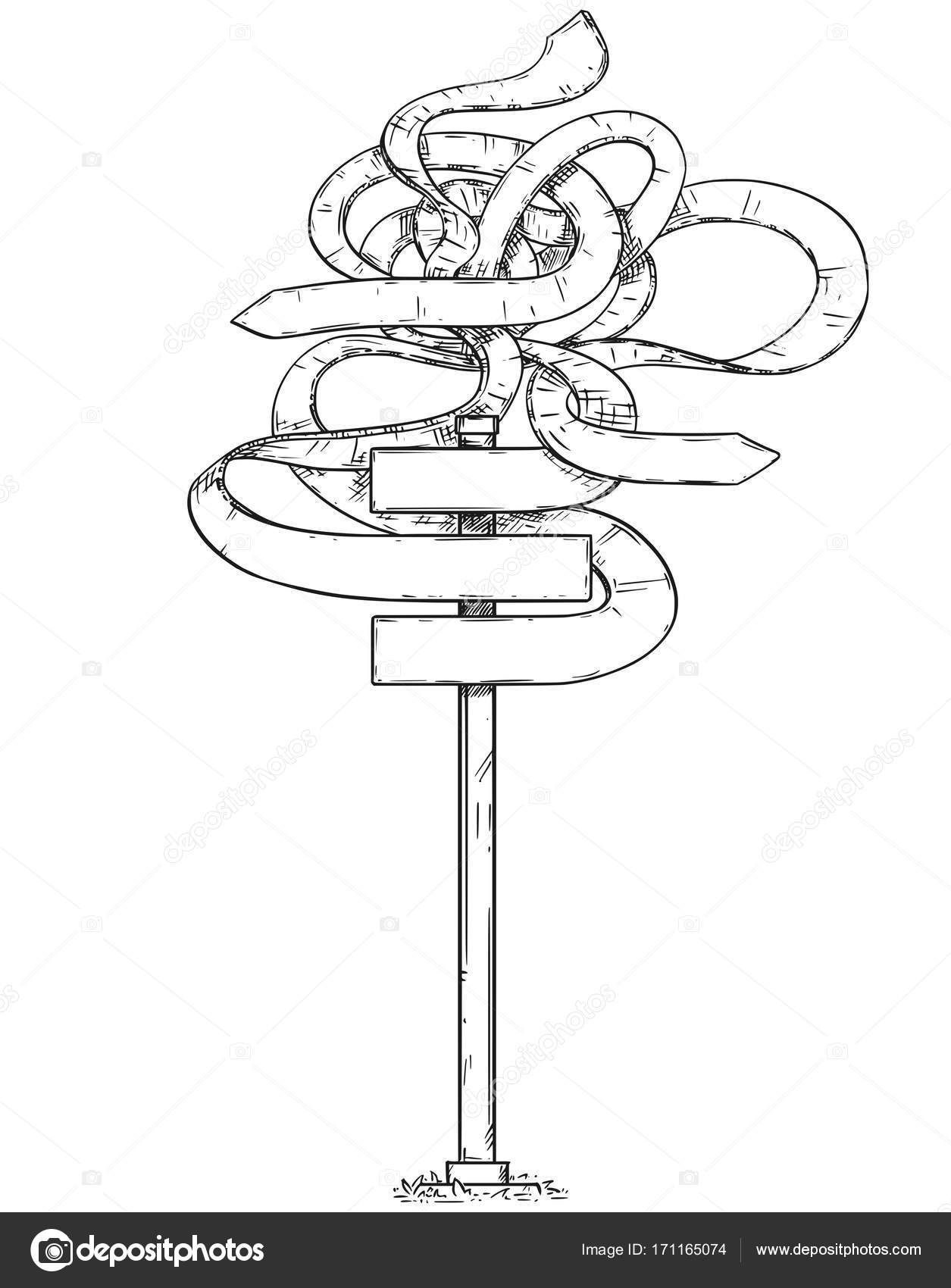 Tegning av skilt med tom, forvirret trafikkvei . stockvektor ©  ursus@zdeneksasek.com #171165074, image size:1255x1700