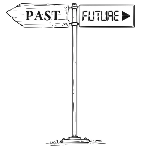 Drodze decyzji Strzałka w przeszłości lub przyszłości, zarejestruj rysunku — Wektor stockowy