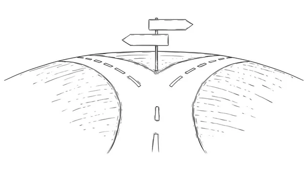 Fourche dans la route Flèche vide signe dessin — Image vectorielle