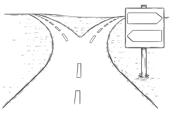 Gabel in der Straße leeres Pfeil-Schild-Zeichnung — Stockvektor