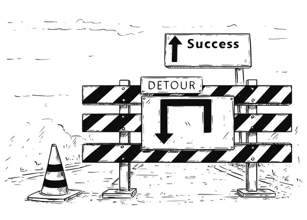 Desenho de Bloqueio de Estrada Detour com Sinal de Sucesso — Vetor de Stock