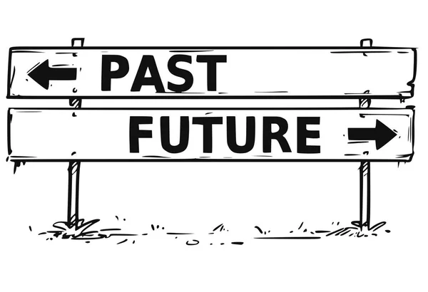 Pfeil-Wegweiser-Zeichnung der vergangenen oder künftigen Entscheidung — Stockvektor