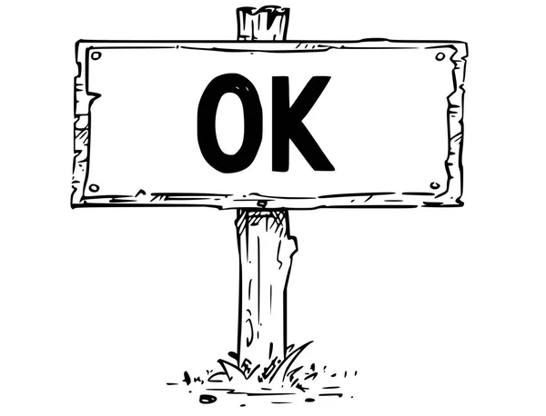 Tablero de letrero de madera Dibujo de texto OK — Archivo Imágenes Vectoriales