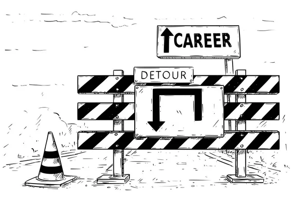 Dolambaçlı yol engeli kariyer işareti ile çizim — Stok Vektör