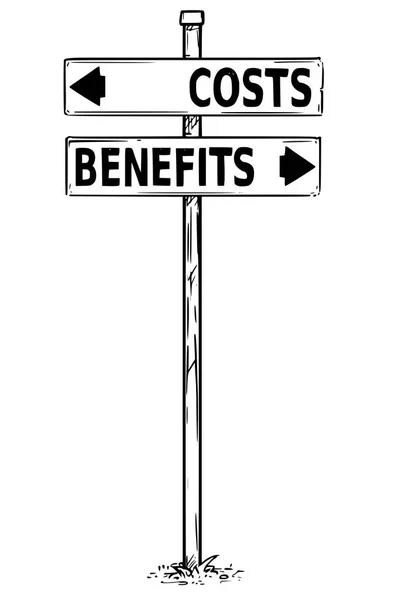 Two Arrow Sign Drawing of Costs and Benefits Decision Arrows — Stock Vector