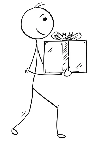 Homme marchant et tenant une grande boîte cadeau cadeau — Image vectorielle
