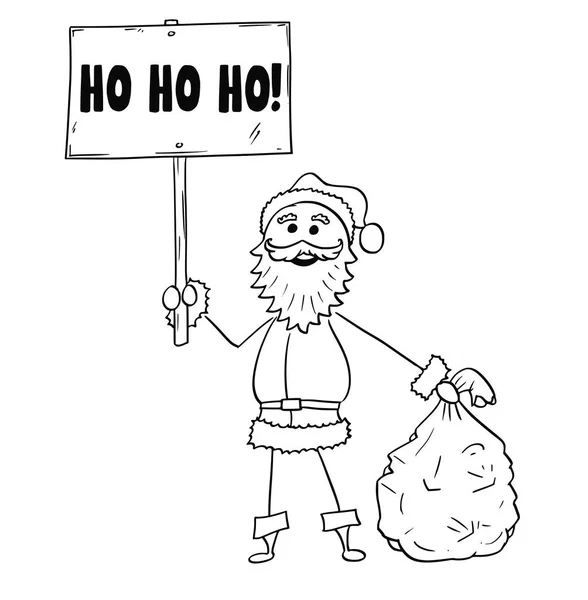 Χριστούγεννα τον Άγιο Βασίλη με τσάντα δώρων και Χο Χο Χο λόγια σημάδι — Διανυσματικό Αρχείο