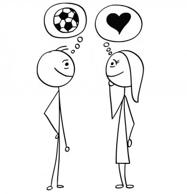 Vektör erkek ve kadın futbol futbol hakkında konuşuyor karikatür bir
