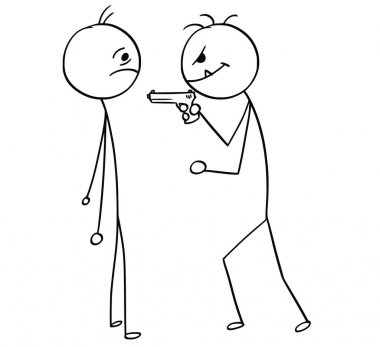 Vektör karikatür adamın gaspa tarafından suçlu silahla saldırdı