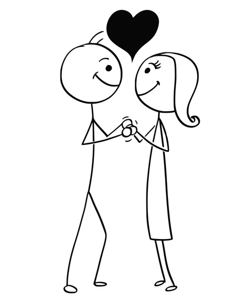 Vector Stick Man Cartoon van Man en vrouw verliefd — Stockvector